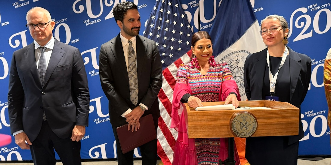 La Jefa de Gobierno, Clara Brugada; a su izquierda, el alcalde de Nueva York, Zohran Mamdani.