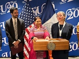 La Jefa de Gobierno, Clara Brugada; a su izquierda, el alcalde de Nueva York, Zohran Mamdani.