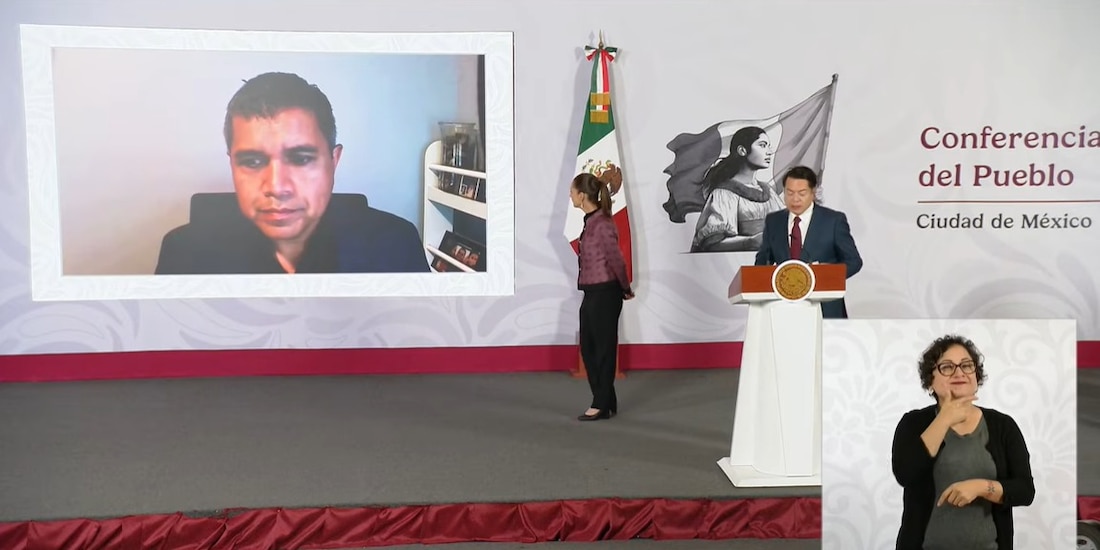 El experto Ravi Iyer durante su participación, vía enlace, en Palacio Nacional.