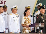 De izq. a der.: Omar García, Raymundo Pedro Morales, Claudia Sheinbaum, Ricardo Trevilla, Rocío Nahle, ayer, en el presidium.