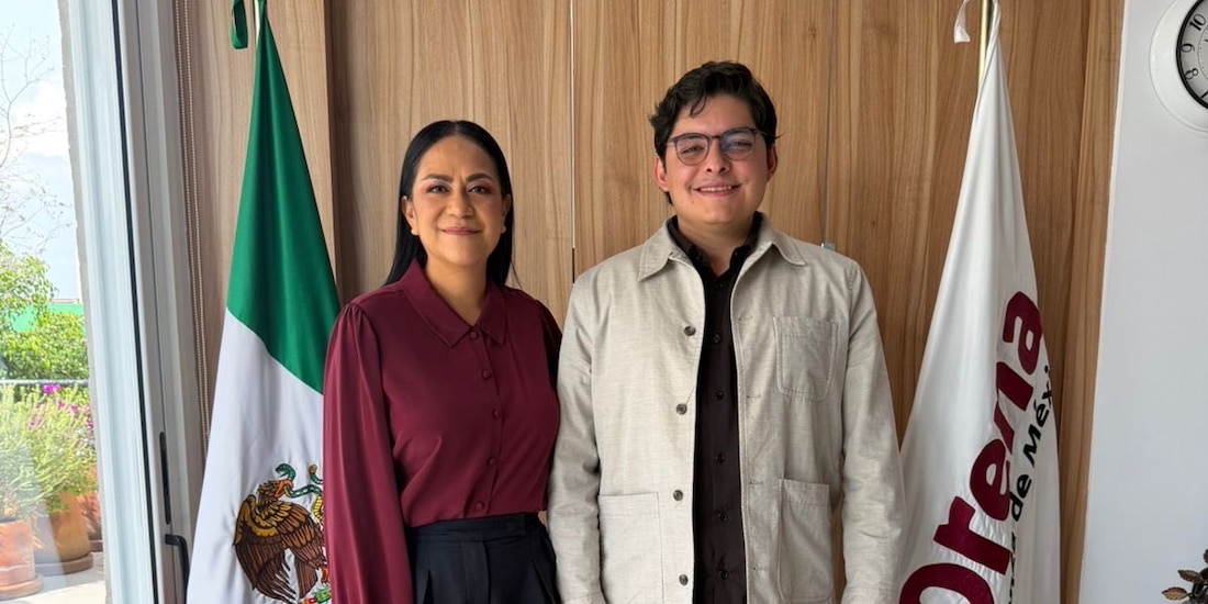 La dirigente nacional de Morena, Ariadna Montiel Reyes, y Paulo Emilio García González, dirigente de Morena en CDMX.