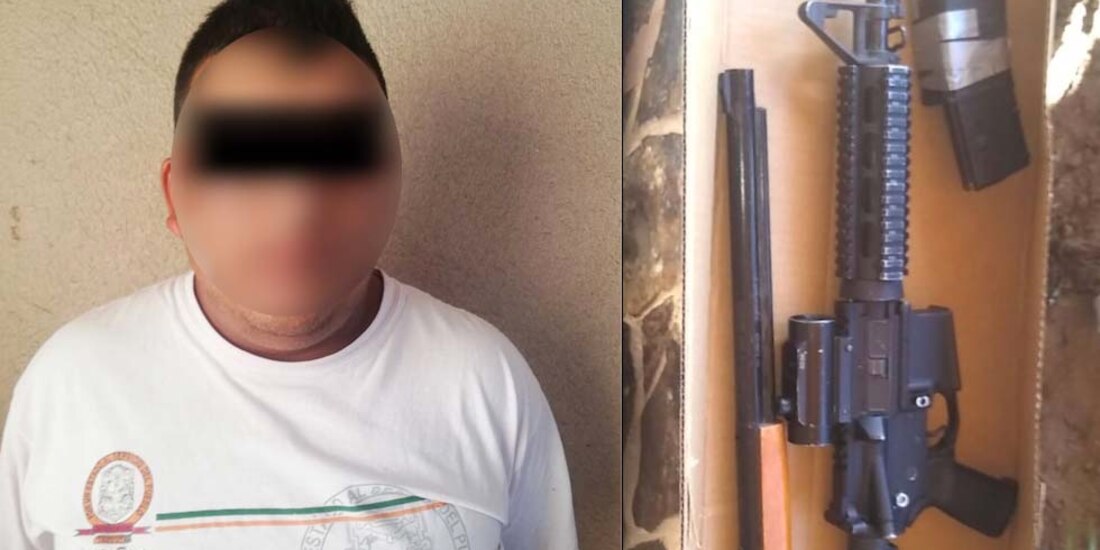 Yovani, supervisor policiaco en Baja California, es detenido y le decomisan un fusil AR-15 y una pistola 9mm.