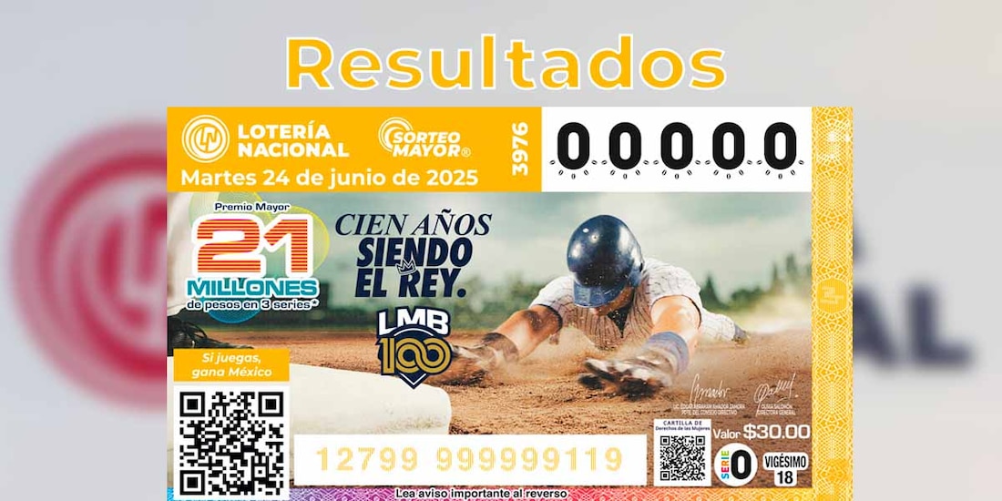 Resultados Sorteo Mayor 3976 del 27 de junio del 2025 de Lotería Nacional.