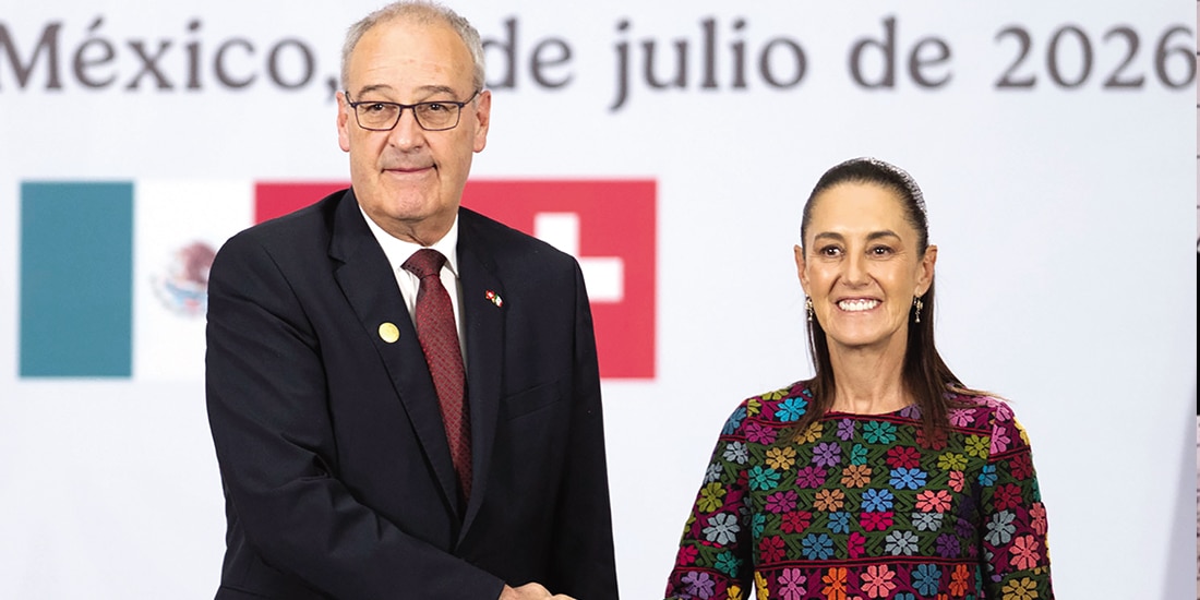 LA MANDATARIA Claudia Sheinbaum y el presidente de la Confederación Suiza, Guy Parmelin, en conferencia, ayer.