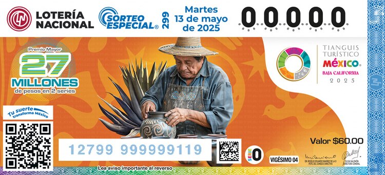 El Sorteo Especial 299 de la Lotería Nacional está dedicado a la edición 49ª del Tianguis Turístico 2025.