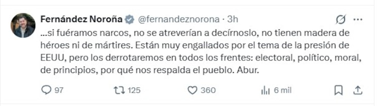 Mensaje de Noroña en X (continuación).
