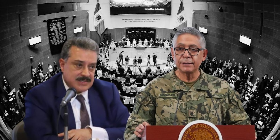 Raymundo Pedro Morales Ángeles, titular de la Semar (der.), será llamado a dialogar al Senado, informó el legislador Carlos Lomelí (der.).