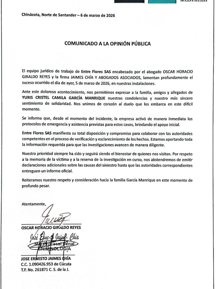 Comunicado de Entre Flores Chinácota