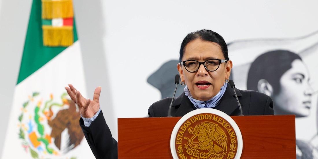 La secretaria de Gobernación, Rosa Icela Rodríguez, ayer, en conferencia.