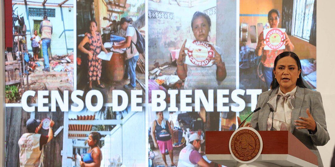 La secretaria de Bienestar, Ariadna Montiel, ayer, en conferencia de prensa.