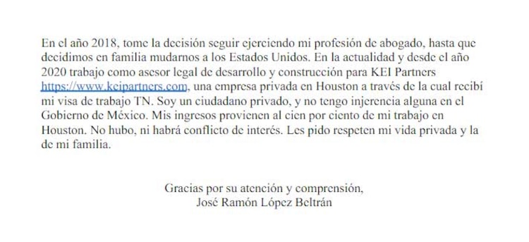 José Ramón López Beltrán negó que exista un conflicto de interés con el gobierno federal