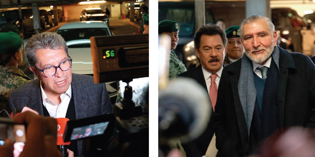 El diputado Ricardo Monreal, ayer, al conversar con medios. │ Los senadores Ignacio Mier y Adán Augusto López, ayer.