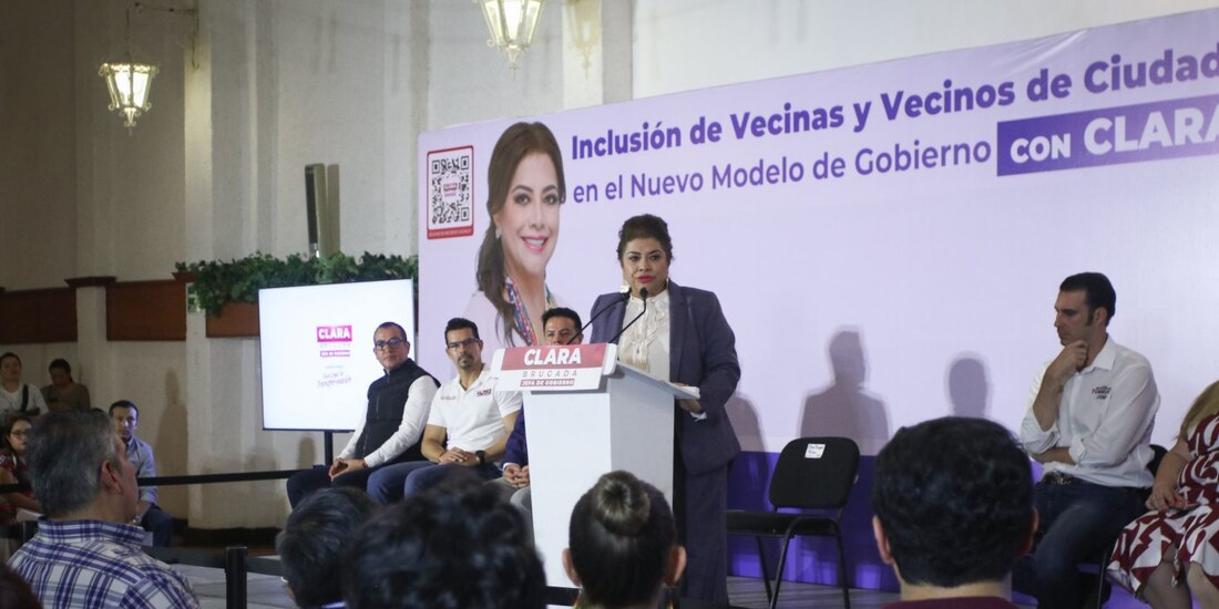 Clara Brugada candidata a la jefatura de gobierno por morena durante la presentación de “Observatorio de Gestión Ciudadana” en reunión con vecinas y vecinos de la alcaldía MH.