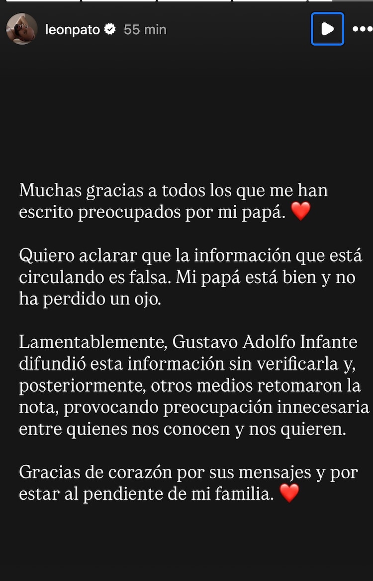 Mensaje del hijo de César Bono