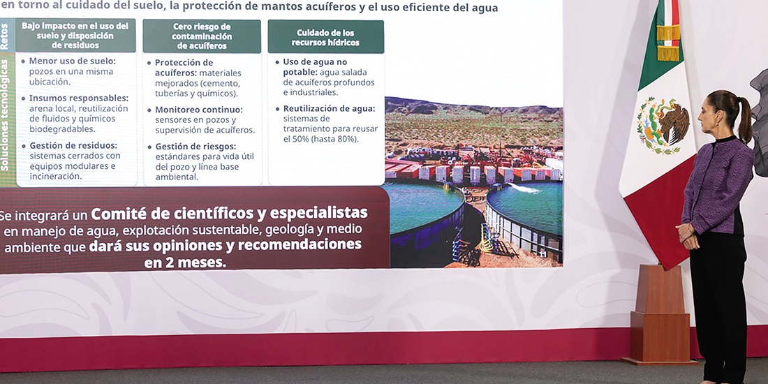 LA PRESIDENTA Sheinbaum, ayer, en su conferencia en el Salón Tesorería.