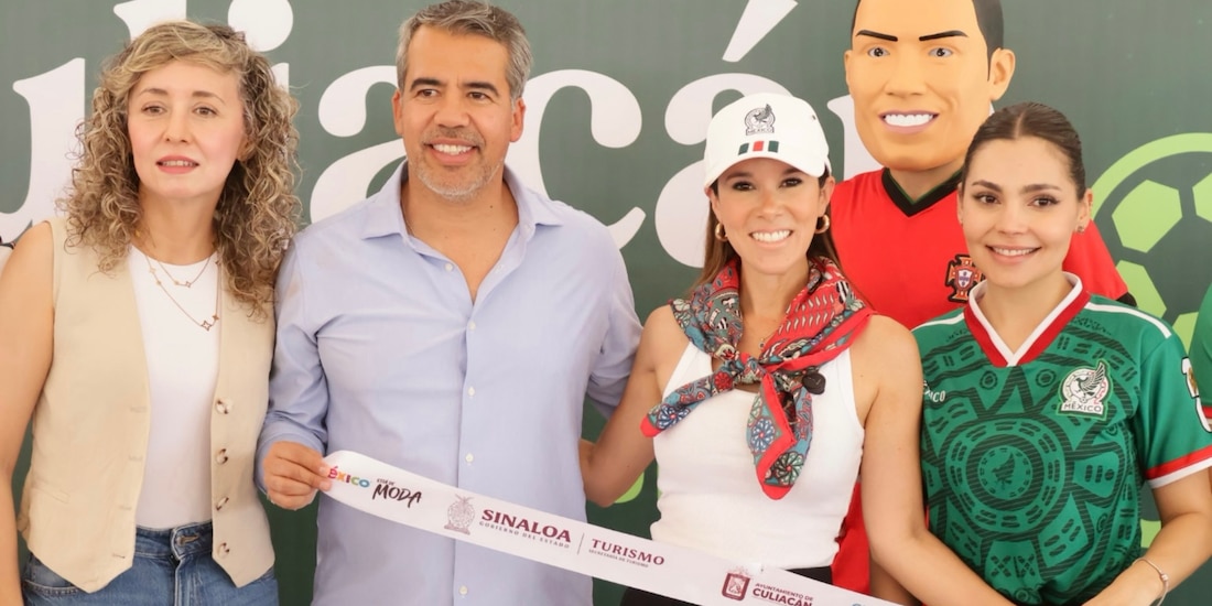Al centro, la secretaria de Turismo de Sinaloa, Mireya Sosa Osuna, y el exfutbolista Pavel Pardo.