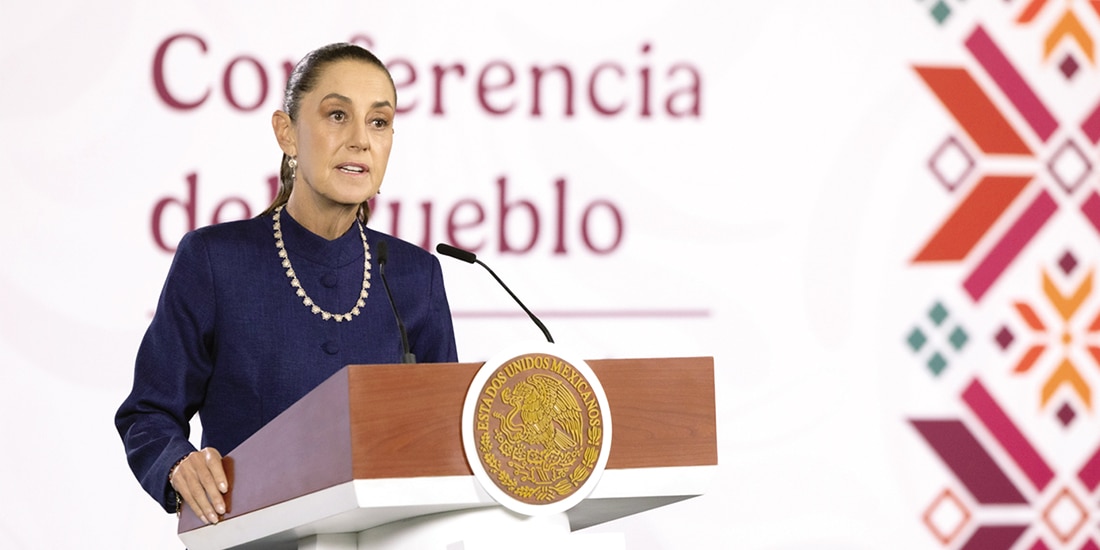 LA TITULAR del Ejecutivo, en la conferencia de ayer en Palacio Nacional.