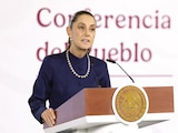 LA TITULAR del Ejecutivo, en la conferencia de ayer en Palacio Nacional.