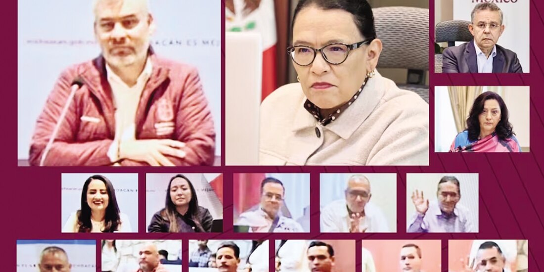 La secretaria de Gobernación, Rosa Icela Rodríguez, junto con el gobernador Alfredo Ramírez Bedolla, el viernes.