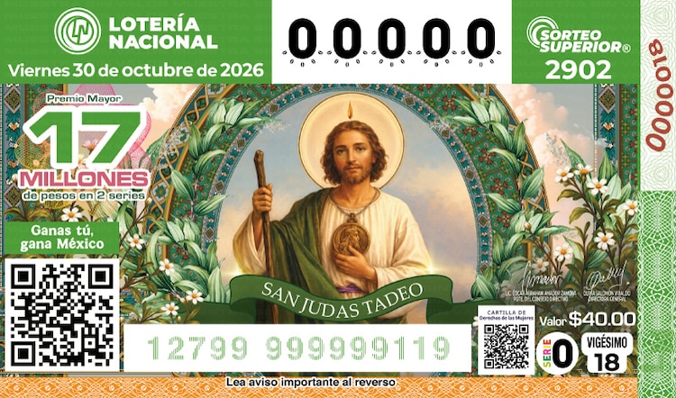 El billete del Sorteo Superior 2902 está dedicado al San Judas Tadeo.