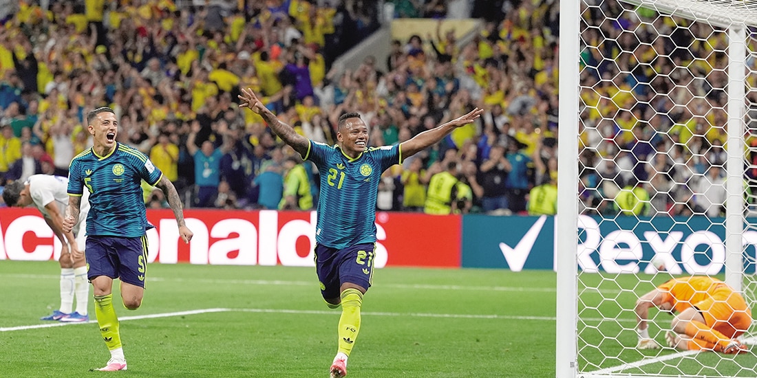 Campaz celebra su gol, la semana pasada, en el triunfo colombiano.