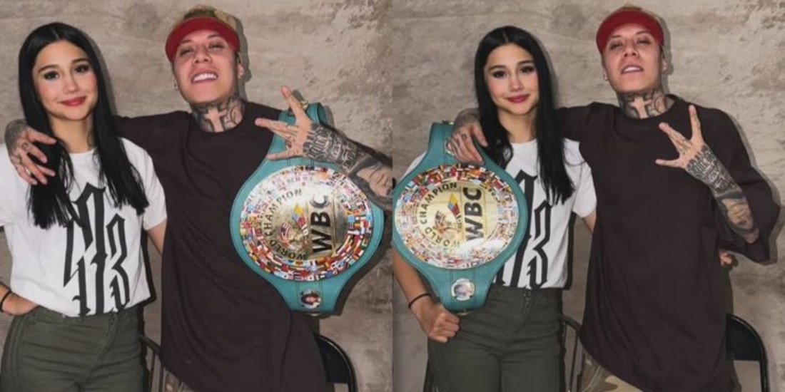 El rapero Santa Fe Klan junto a la joven boxeadora Camila Zamorano