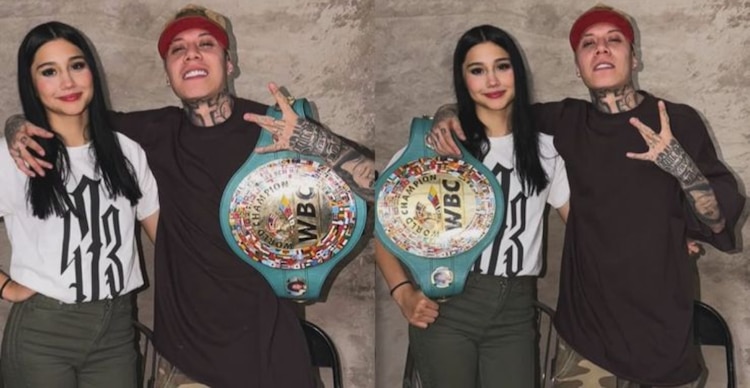 El rapero Santa Fe Klan junto a la joven boxeadora Camila Zamorano