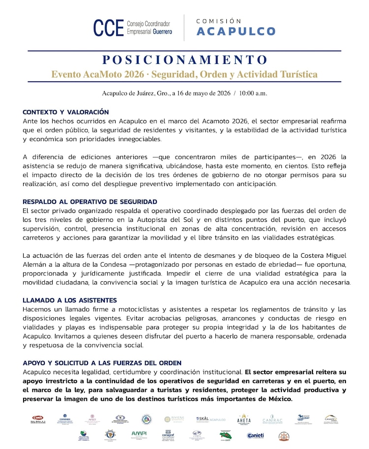 Comunicado del CCE sobre Acamoto 2026.