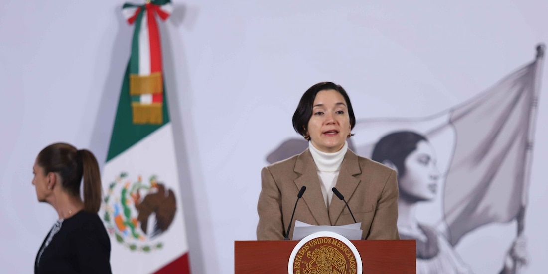 Marcela Figueroa, titular del SESNSP, durante su participación en la Conferencia del pueblo.