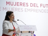 Clara Brugada, durante el encuentro "Mujeres del futuro"., este lunes.