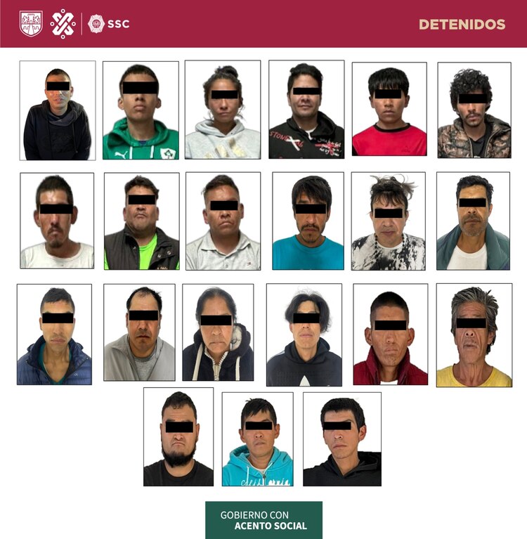 Detenidos en la colonia Ejército de Oriente, junto con las dosis de drogas incautadas.