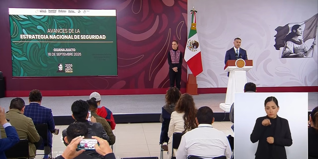 Omar García Harfuch estuvo este viernes en la conferencia de Sheinbaum Pardo.