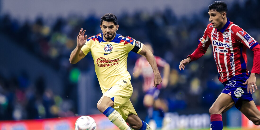 Una acción de la semifinal de vuelta de la Liga MX entre América y Atlético de San Luis.