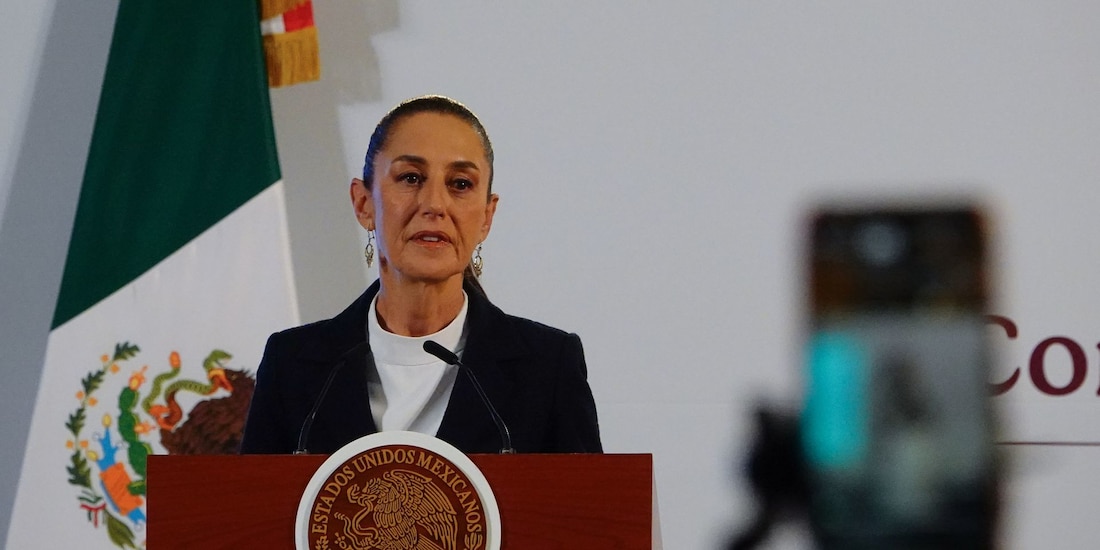 La presidenta Claudia Sheinbaum durante la Mañanera del Pueblo.