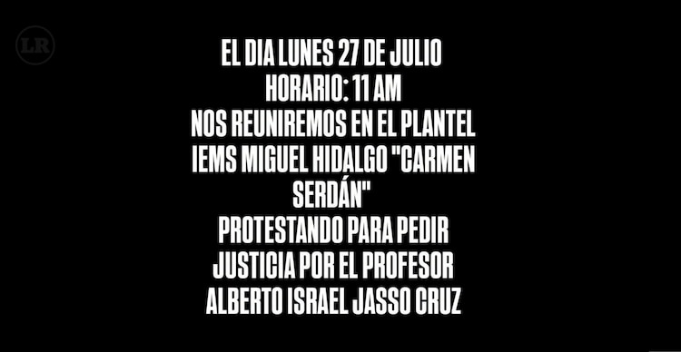 Publicación sobre la muerte del profesor Alberto Israel Jasso Cruz
