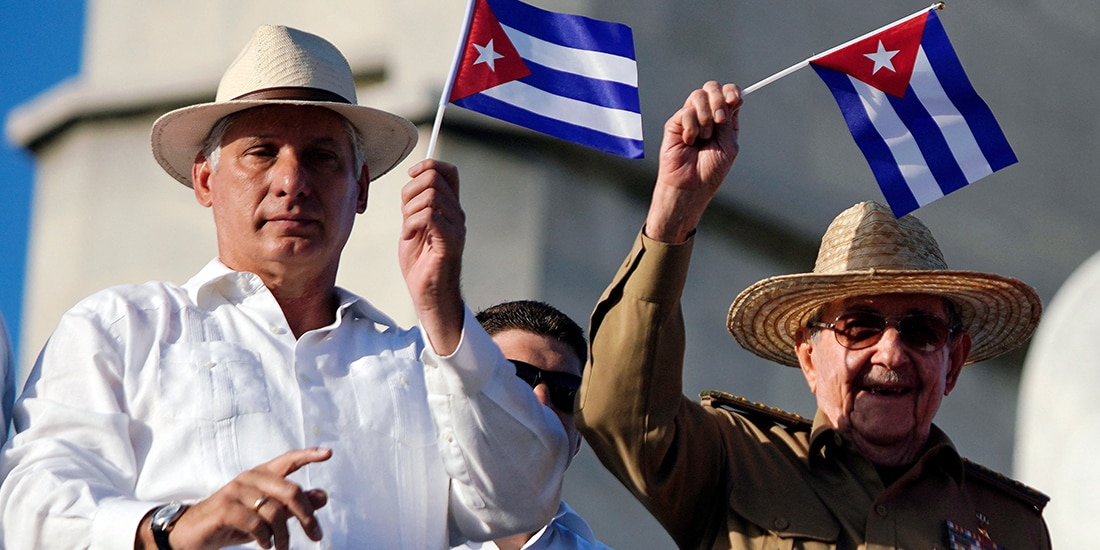 MIGUEL Díaz-Canel y Raúl Castro en el mitin del Primero de mayo en La Habana, en una foto de archivo