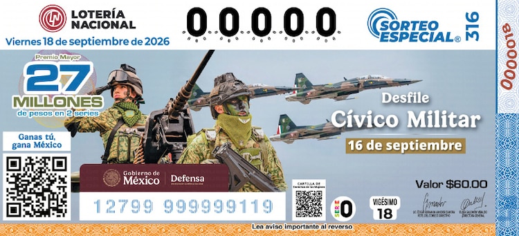 El Sorteo Especial 316 de la Lotería Nacional está dedicado al Desfile Cívico - Militar del 16 de septiembre.