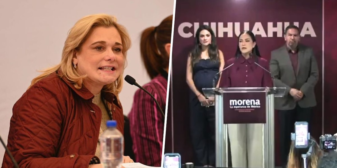 Ariadna Montiel, dirigente nacional de Morena (der.), convoca a marcha para exigir que gobernadora de Chihuahua, Maru Campos (izq.), "comparezca ante el pueblo".
