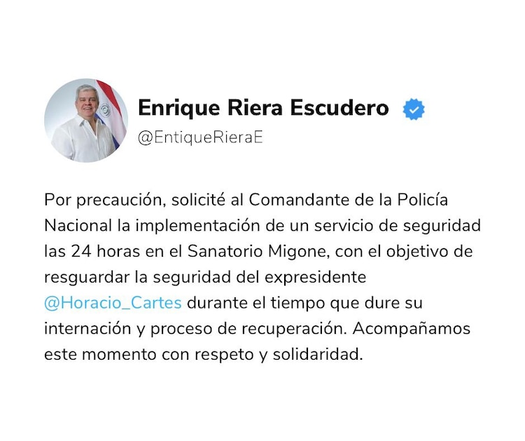Publicación del Ministro del Interior de Paraguay, Enrique Riera Escudero