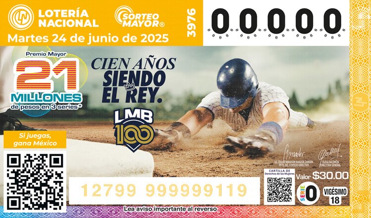 El Sorteo Mayor 3976 conmemoran los 100 años de la Liga Mexicana de Beisbol (LMB).