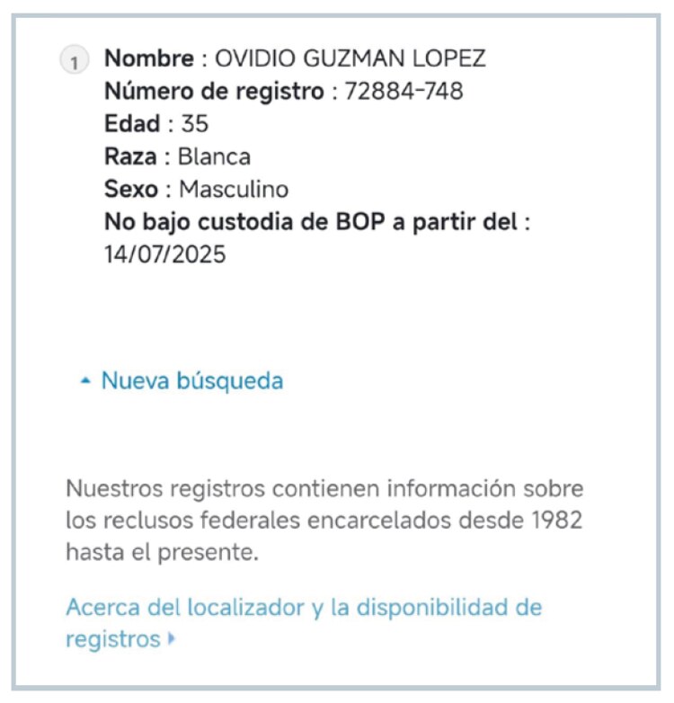 Ovidio deja la cárcel en EU;
lo llevan a un lugar secreto