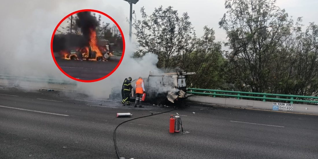 Se incendia camioneta en el Segundo Piso del Periférico y genera caos vial.
