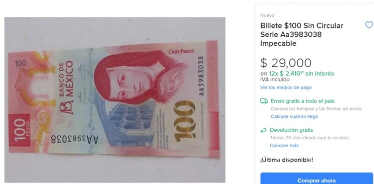 El billete de 100 pesos mexicanos fue nombrado el más bonito del mundo