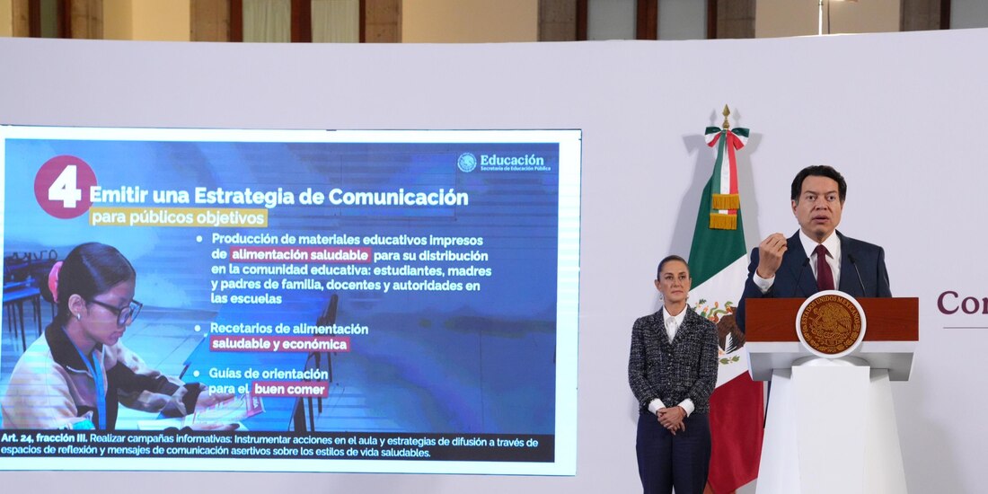 En la mañanera, el secretario de Educación Pública, Mario Delgado Carrillo, presentó este lunes la estrategia "Vida Saludable"