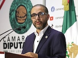 Conferencia de prensa del diputado de Morena Hugo Eric Flores Cervantes, ayer.
