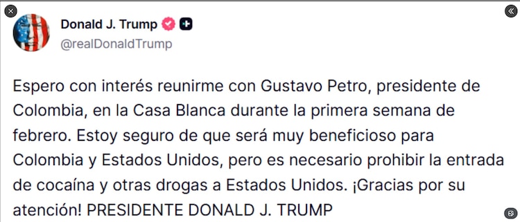 Mensaje de Donal Trump.