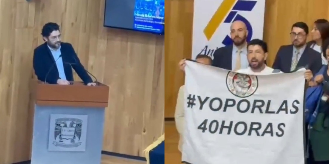 Manifestantes irrumpen en ponencia de Marath Bolaños y lo corren de auditorio de la UNAM.