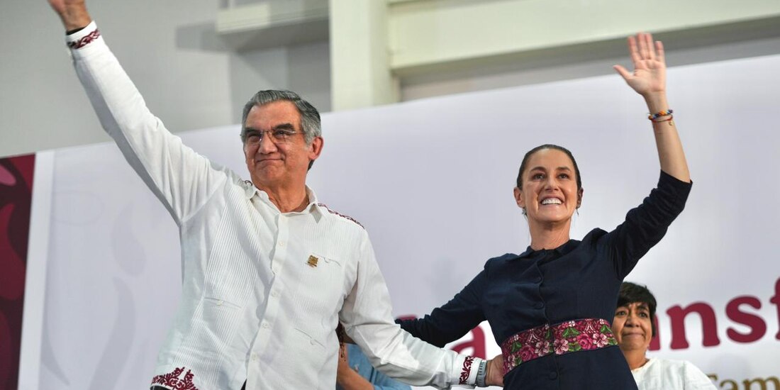 La Presidenta Claudia Sheinbaum y el gobernador de Tamaulipas, Américo Villarreal.