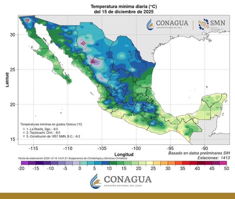 Temperatura mínima del 15 de diciembre 2025