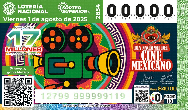 El billete del Sorteo Superior 2854 está dedicado al Día Nacional del Cine Mexicano.